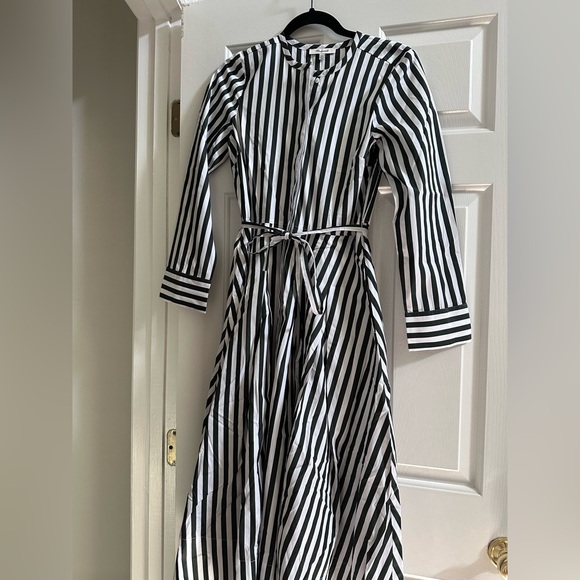 Madewell Petite Tie-Waist Midi Shirtdress in Deep Forest Stripe - Picture 7 of 9